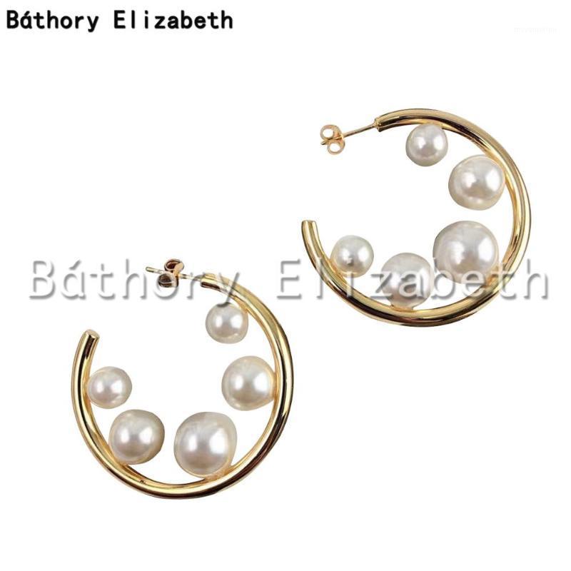

Elizabety Korean C Shape Earrings Stainless Steel Pearl Gold Color Hoop Earrings For Women Wedding Jewelry Kolczyki1