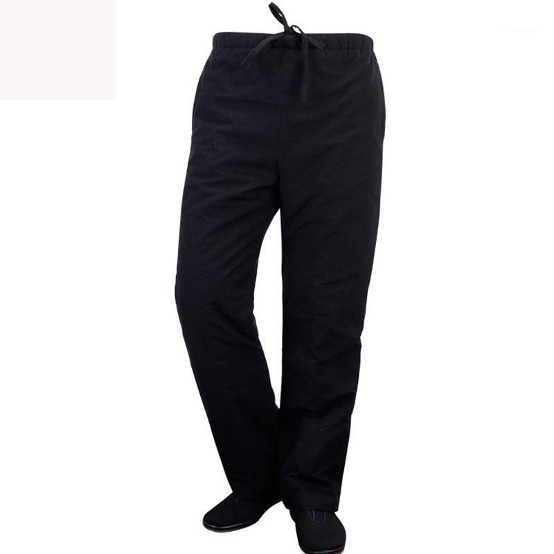 

Men's Winter Solid Wadded pants Chinese Traditional Think Trousers 100% Coon Long Pants Warm Plus 4XL Wu Shu Clothing1, Black
