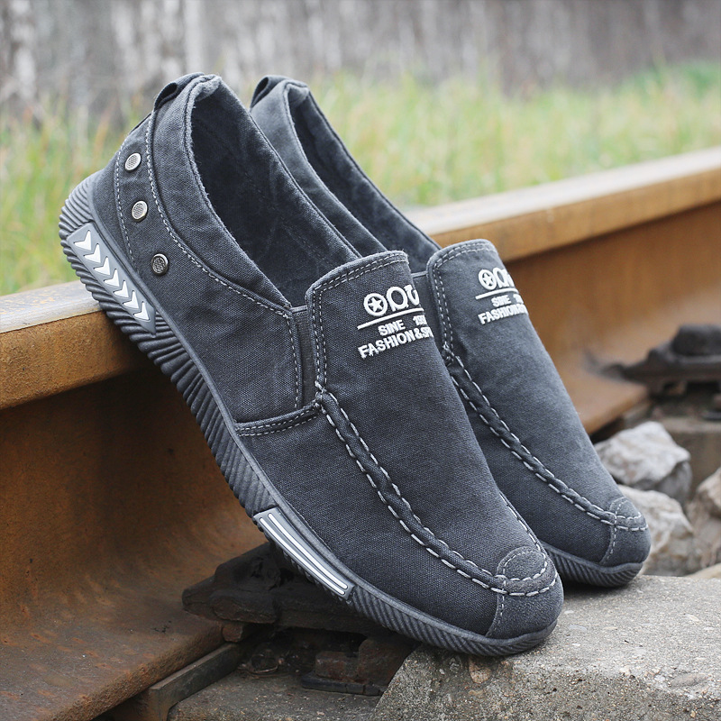 

Mode men canvas slippers slide in summer denim casual shoes... breathable apartment jeans... moccasins... Male shoes chaussure homme, Gray