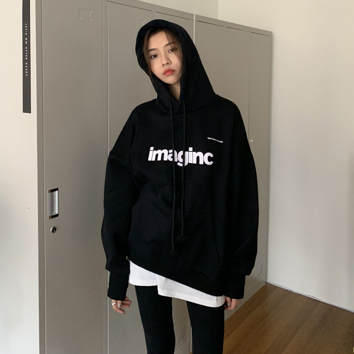 

2021 New Couple Thick Letter Printing Hoodie Black Sweater Women's Jacket Fall and Winter Plus Loose Velvet Long Top XRTX, Blue