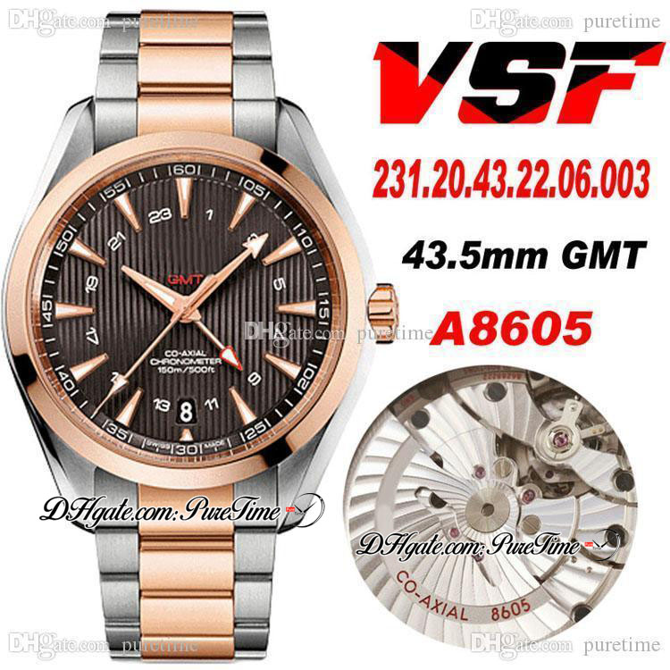 

VSF V2 Aqua Terra 150M 43.5mm GMT A8605 Automatic Mens Watch Two Tone Rose Gold Brown Textured Dial Stainless Steel 231.20.43.22.06.003 Super Edition Watches Puretime C3, Customized waterproof service