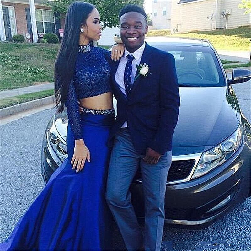 

African Royal Blue Mermaid Prom Dresses Two Pieces Long Sleeve Beaded Trumpet Formal Evening Dresses 2021 Party Dress, Green