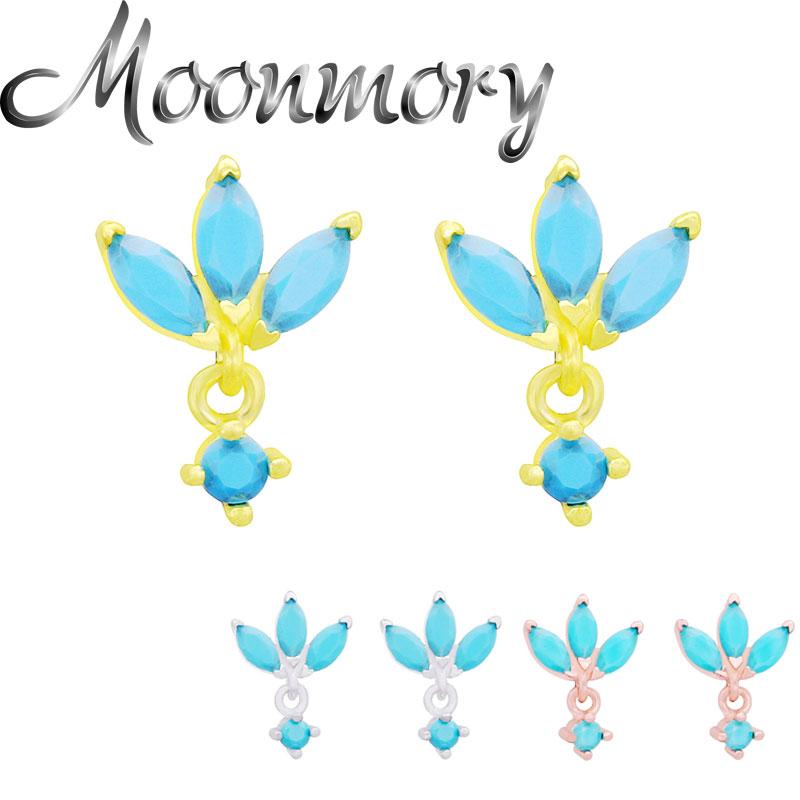 

Moonmory 925 Sterling Silver Blue Zircon Plant Stud Earring For Women Party Hot Dangle Crystal Flower Earrings Jewelry Making