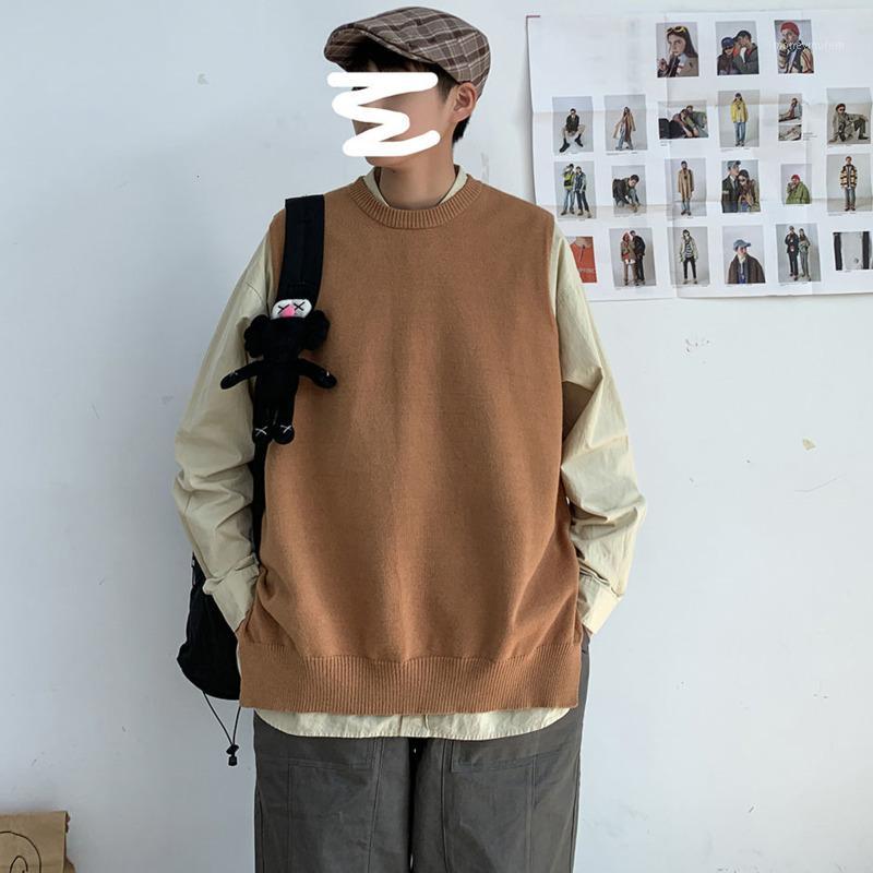 

Men's waistcoat 2020 autumn new slim solid color slit knit lazy style waistcoat relaxed leisure personality youth men's wear1, Black