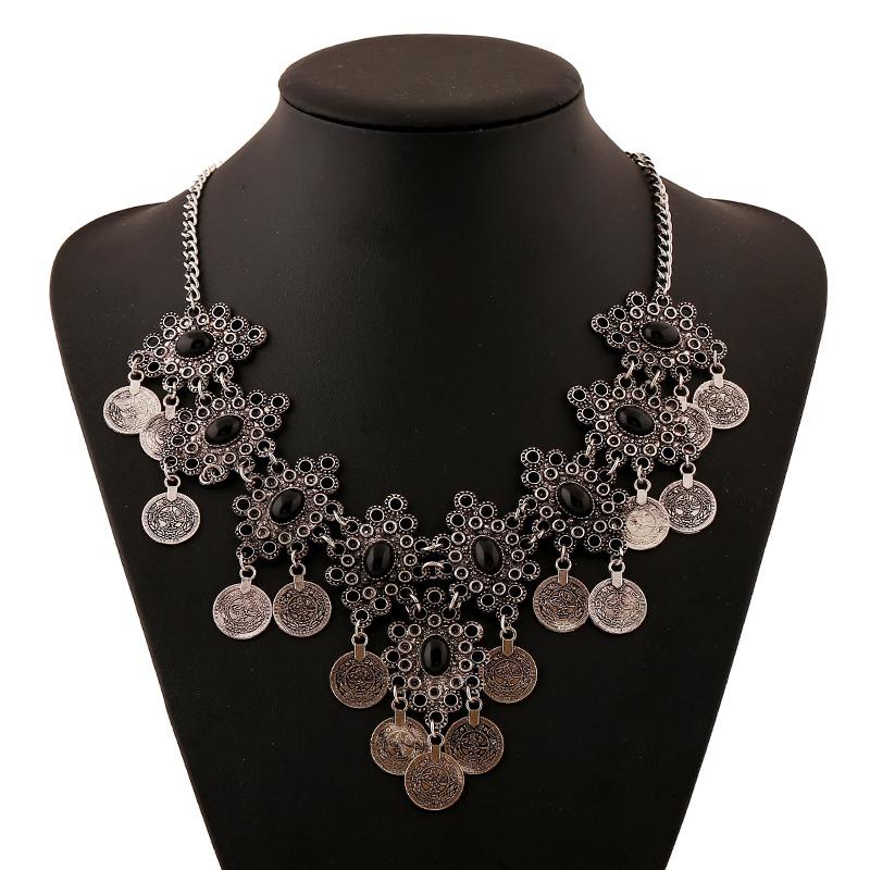 

Chains LZHLQ Vintage Coin Tassel Necklace Fashion Geometric Carving Resin Statement Metal Plated Women Jewelry Accessories