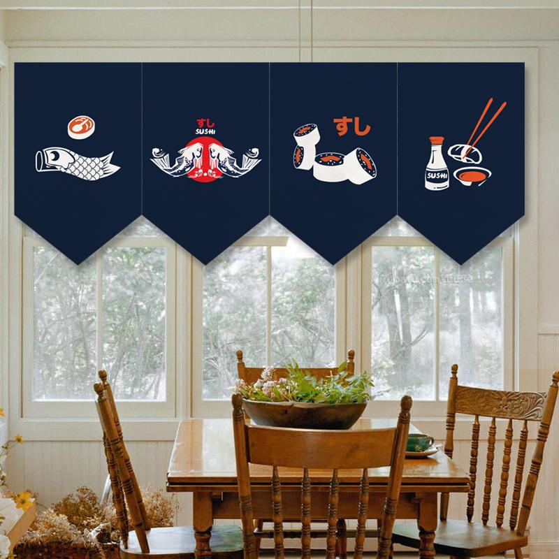 

Kitchen Triangular Curtain Japanese Sushi Shop Decoration Door Curtain Short Partition Small, 06