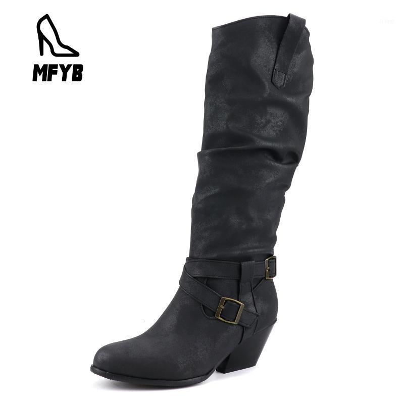

MFYB Women's boots 2019 winter new comfortable mid-heel women's shoes round head 35-43 large size casual calf boots1, Black