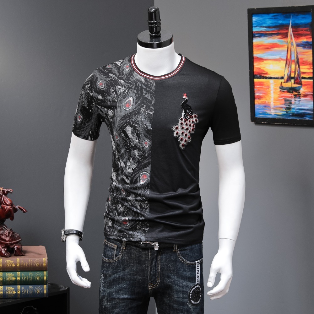 

and Americans Europeans Short-sleeve Long-sleeve Style T-shirt Size Large O-neck of Black Quality Cotton 18b1