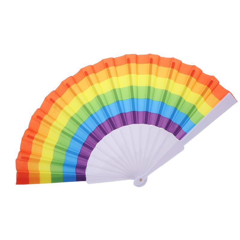 

23CM Rainbow Folding Fan Rainbow Fan Lovers Durable Fabric LGBTQ Gift Folding Gay Wedding Decors