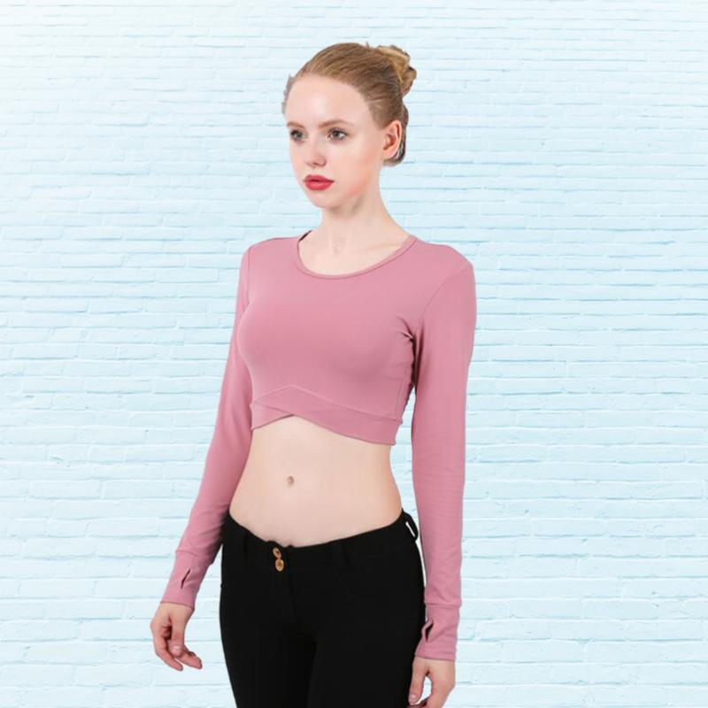

Women' Long Sleeve Sports Tight Sexy Yoga Activewear Midriff-baring Tops Running Clothes (Size  Carminum, Pink