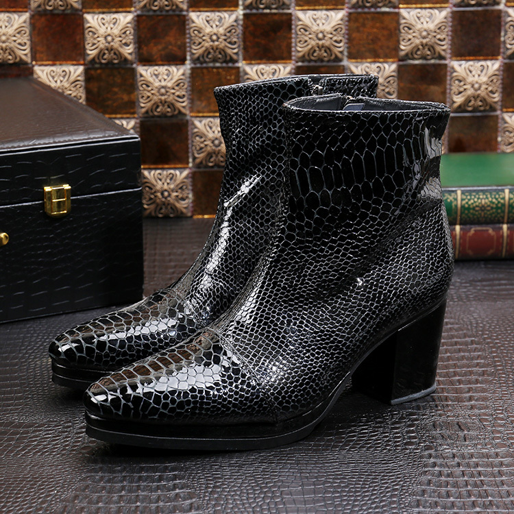 

2020 Snake Designer Skin Genuine Leather Toe Boots with Cowboy High Heels in Men's Wedding Shoes Lcrl, The picture