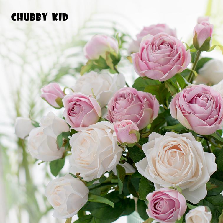 

Wholesale High quality 3 heads artificial rose flowers nice fake rose wedding decorative silk wedding hot Rosa 12pcs/lot, Light pink rose