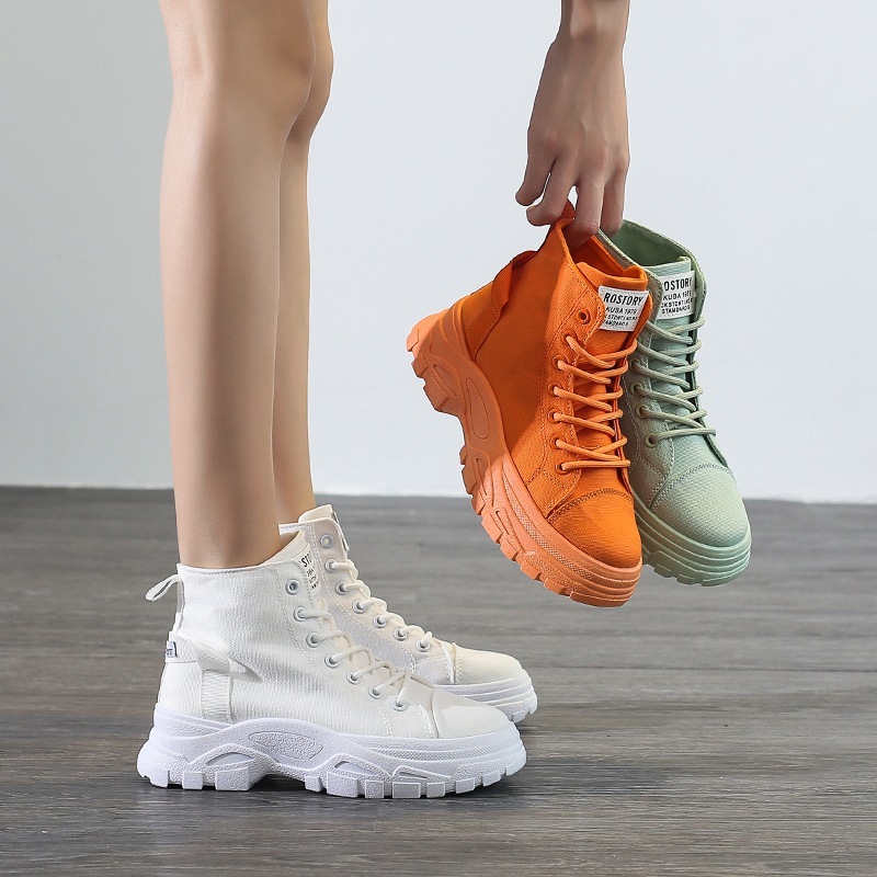 

Fashionable 2020 Chunky Ankle Ulzzang Boots Woman Designers Canvas Shoes Lace Up to Women's Sneakers Nrh5, White