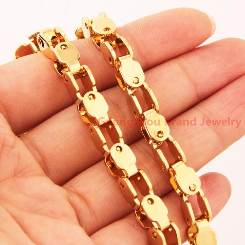 

Chains 7-40" Top Quality Fashion Jewelry 316L Stainless Steel Cool Men's Gold Color Bicycle Biker 5mm Link Chain Necklace Ornaments