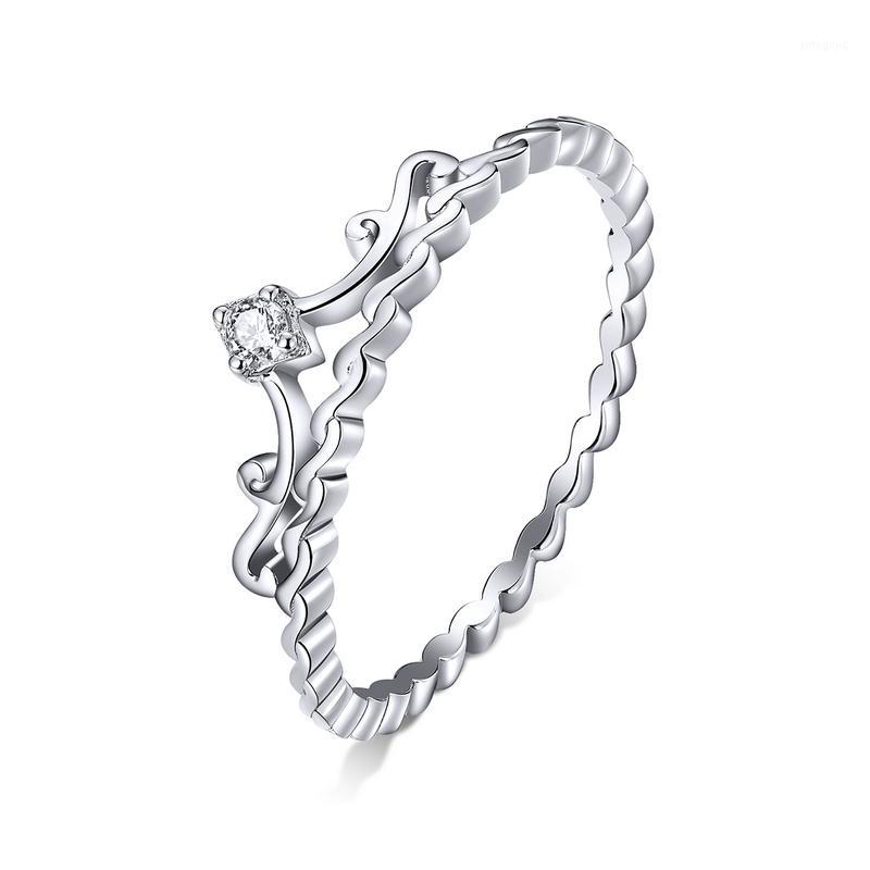 

Cluster Rings 925 Sterling Silver Royal Crown Finger For Women Delicate Sparkling CZ Wedding Engagement Band Jewelry 2021 BSR0991