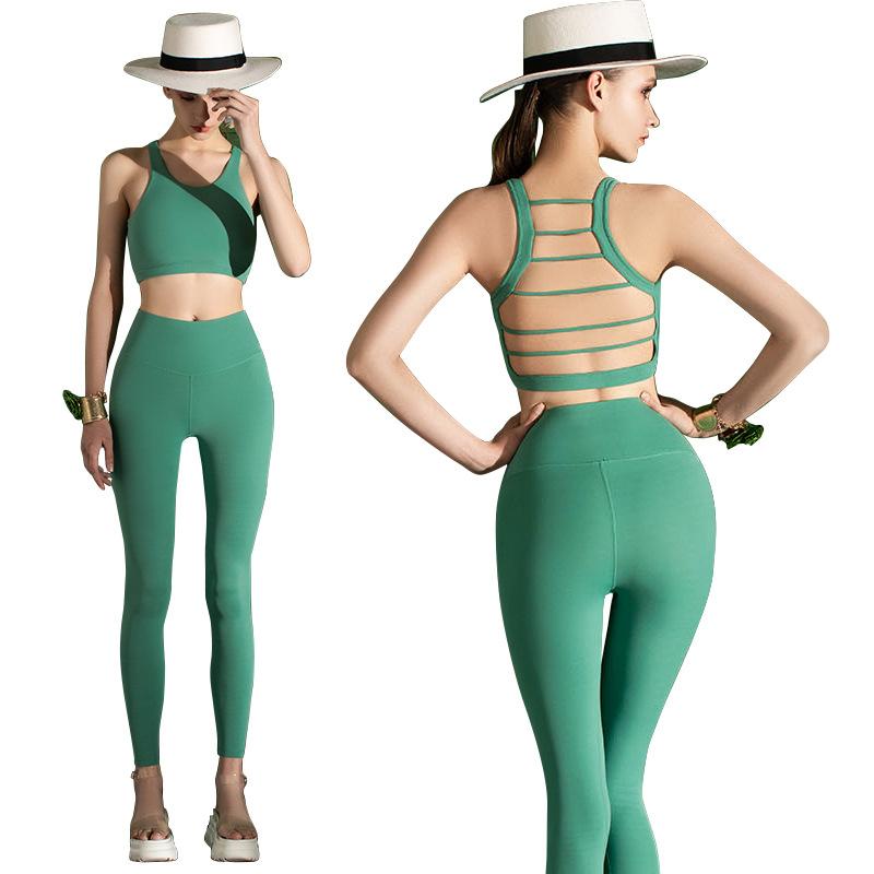 

Fitness Sport Suit Women Tracksuit Yoga Set Backless Gym Running Set Sportswear Leggings Workout Sports Clothing, Black