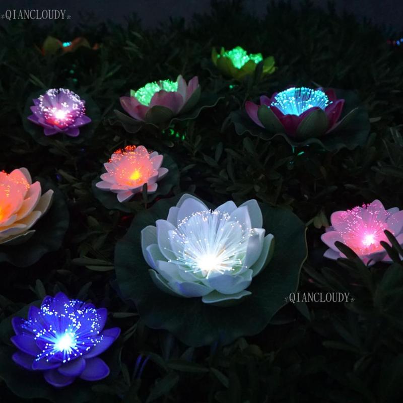 

5 pieces White Artificial LED Optic fibre Light Fake Lotus Leaf flowers Lily waterproof pond flower wedding PARTY decoration D23, As pic