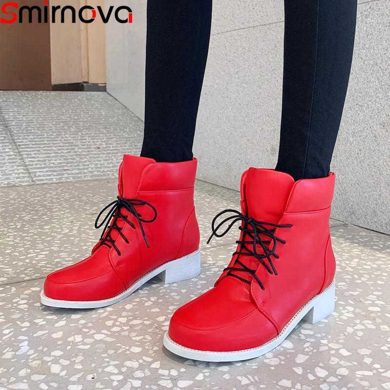 

Smirnova 2020 new ankle boots for women round toe lace up autumn winter boots low heels ladies shoes women large size1, Black