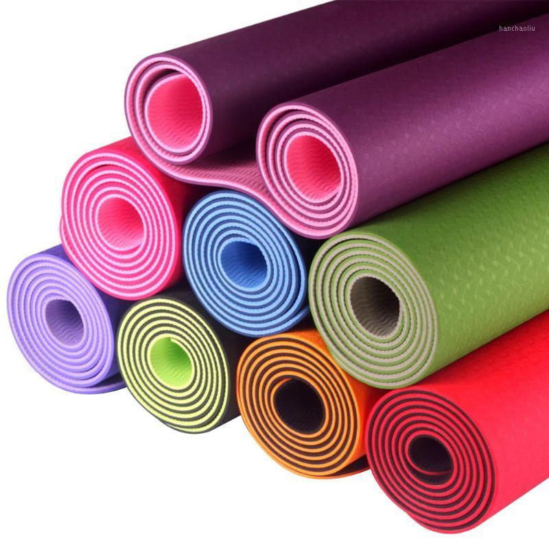 

yoga mat 1830*610*6mm TPE No-slip Sports Gym Carpet For Beginner Fitness Antiskid Pilates Gymnastics Camping Colchonete Pad1, Blue