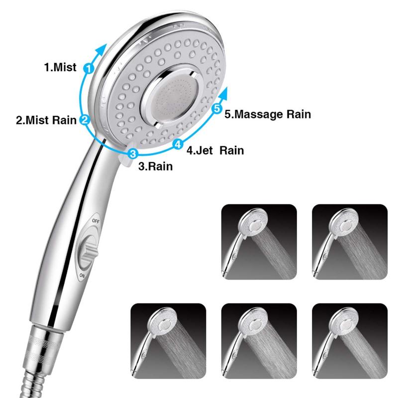 

Shower Head 3 Modes 5 Adjustment Stage Easy to Install Water Saving One Button Bathroom Accessories Set Bathroom Supplies Shower