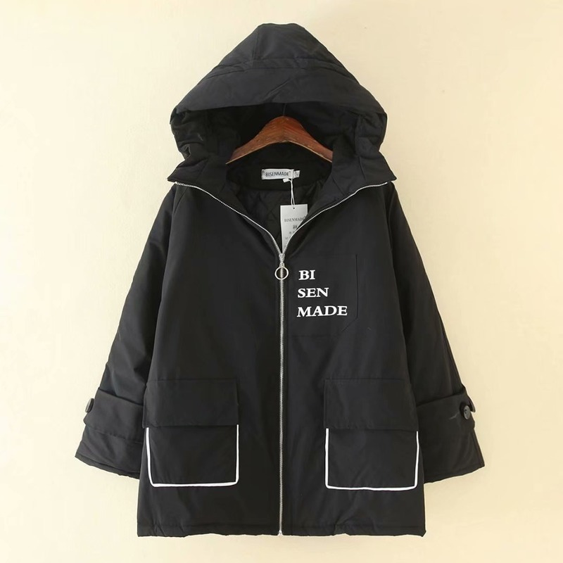 

Female Size Plus Hooded Black Winter Sweaters Oversized Letter Printed Outerwear Casual Wfha