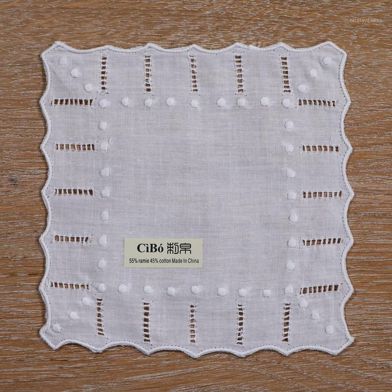 

N004-6: 12 piece White Ramie/Cotton Hemstitched Cocktail Napkins- 1 dozen 6" X 6"- Ladder Hem Stitch Cloth Napkin Coasters1