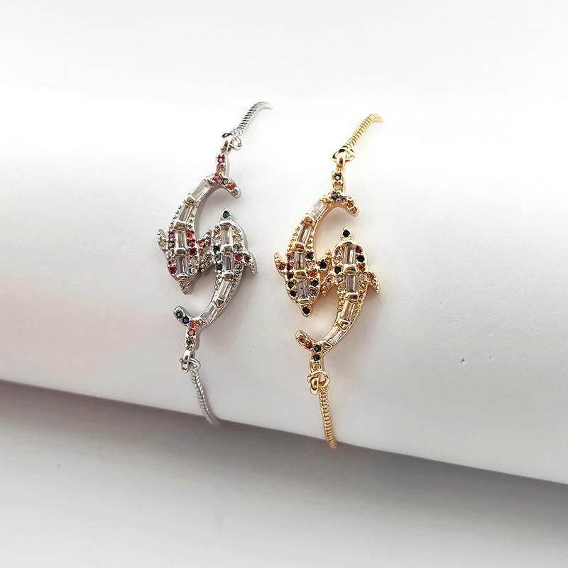 

10Pcs Romantic High Quality Micro Pave rainbow CZ Crystal Delphinus delphis Charm Bracelet For Women Jewelry Gift BG3351