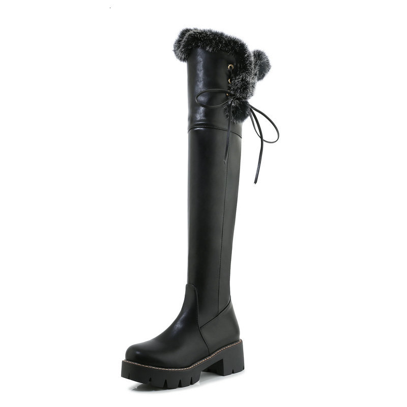 

2021 New Round Toe Over Knee Square High Heel Women Shoes Pu Leather Ladies Autumn Winter Boots Big Size 34-43 6owf, Black