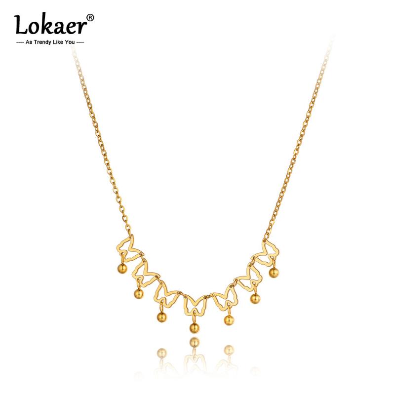 

Lokaer Titanium Stainless Steel Butterfly Charm Pendant Necklaces Jewelry Fashion Bohemia Animals Necklace For Women Girl N20265