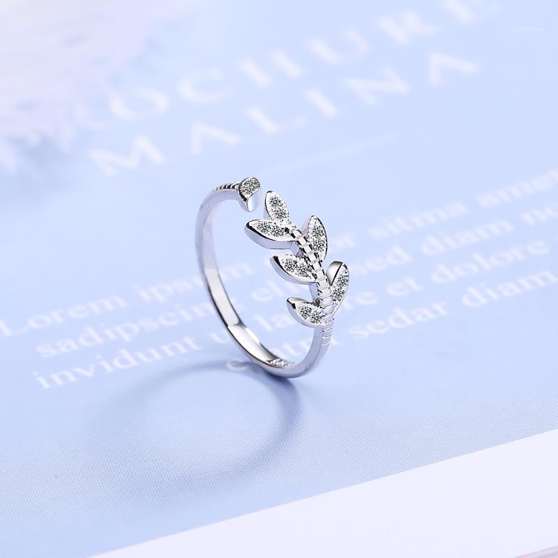 

100% 925 Solid Real Sterling Silver Leaves CZ Opening Cocktail Ring Sizable 5 6 7 For Teen Girls Kids Xmas Gift DS9581