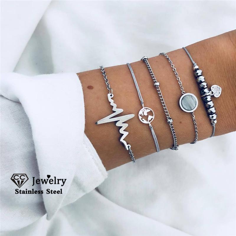 

Bracelet for Women Fashion Jewelry Multilayer 5pcs Sets Charm Bangles Chain Black Stone Bead Animal Shape Drop Shipping YH907