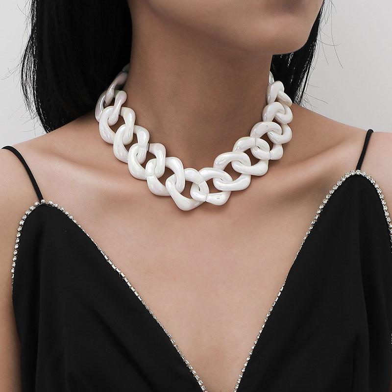 

Punk Chunky White Acrylic Thick Chain Choker Necklace Women Hiphop Exaggerated Geometric Statement Necklaces Vintage Jewelry