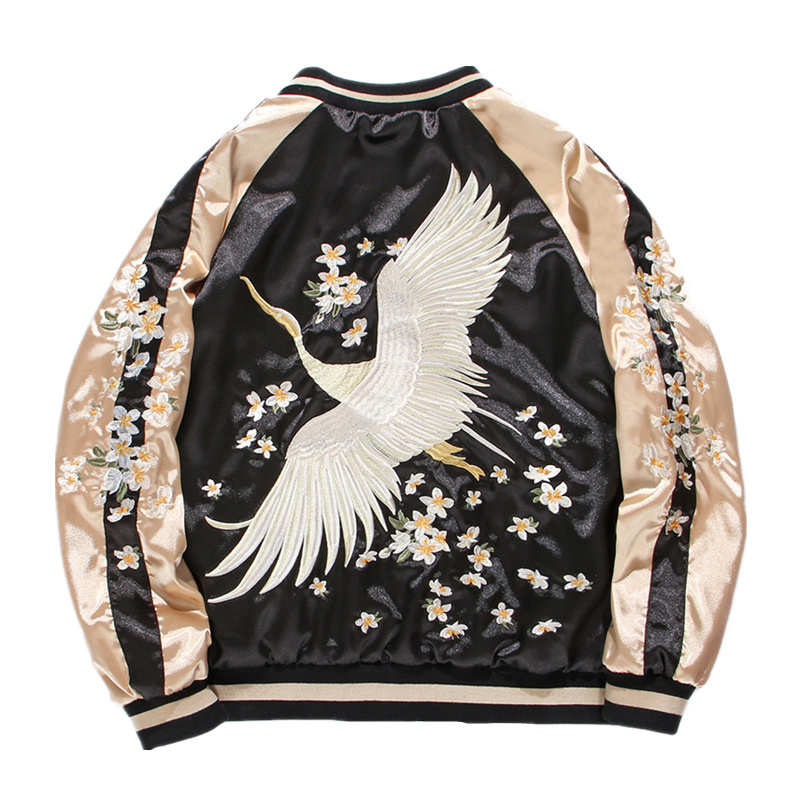 

flower White crane embroidered soft yokosuka remember spring fall two sides wear baseball jackets casual coats ZKXQ, Blake