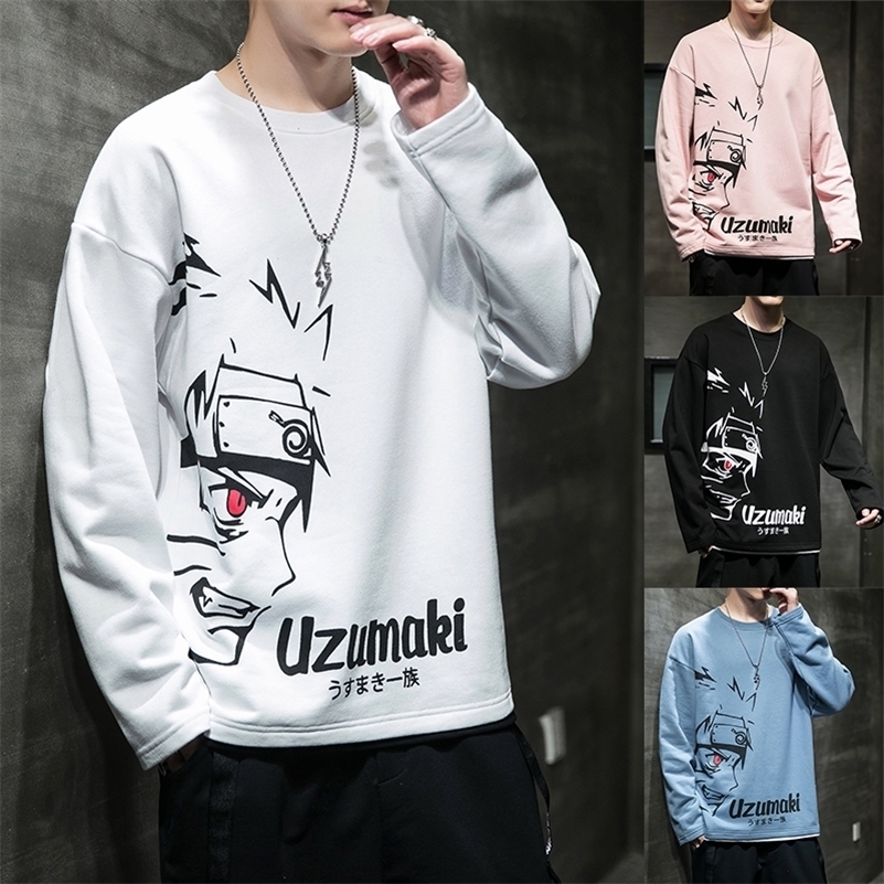 

Japan Cartoon T Shirt Naruto Men T-shirt Casual Hip Hop Printed Shirts Autumn High Street Tops Fleece Naruto Long Sleeve T-shirt 201116, Coral red
