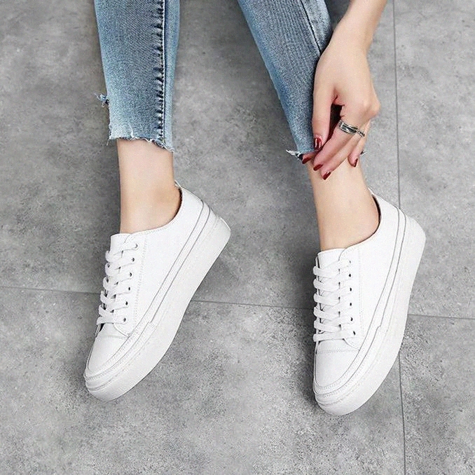 

genuine leather shoes White Sneakers Women Comfortably outdoor Lace-up Flats Shoes Woman platform Fashion Casual Shoes big size #vE2m