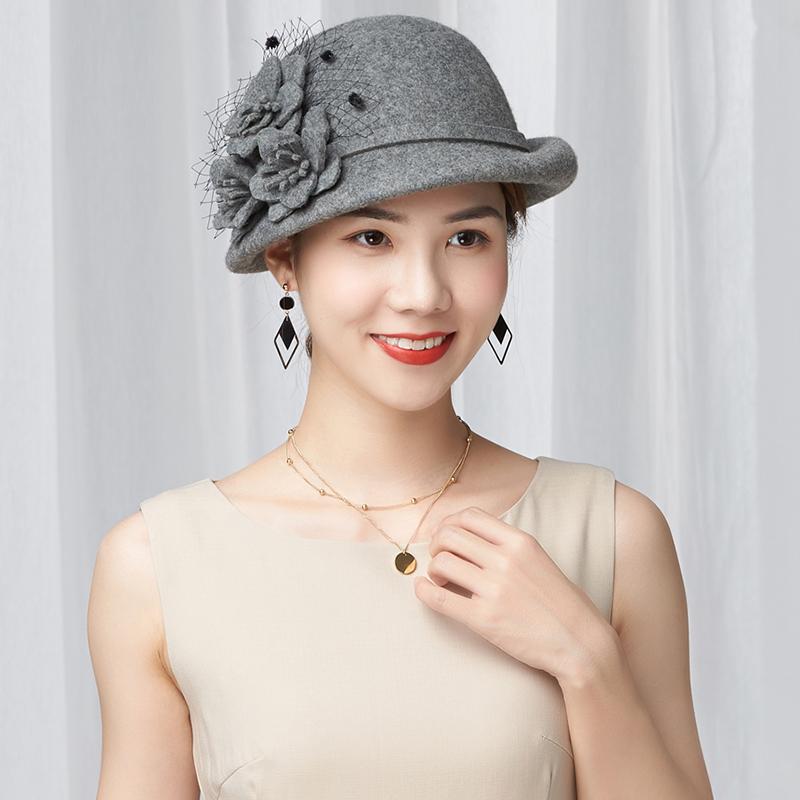 

Beckyruiwu Lady Party Formal Cloche Hats Elegant Fedora Hat Women Winter Asymmetric Brim 100% Wool Felt Beret Cap, Black