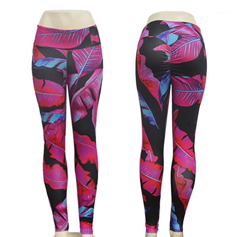 

Plant Pattern Sport Leggings Tights Printed Yoga Pants High Elastic Waist Push Up Running Fitness Gym Sportwear1, Pink