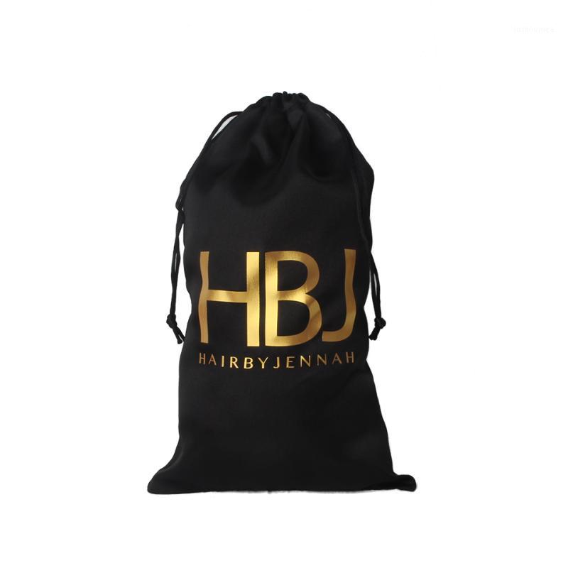 

Custom One Color ,Virgin Human Hair Extensions Bundle Packaging Satin Silk Bags, Black Customized Packing Bags