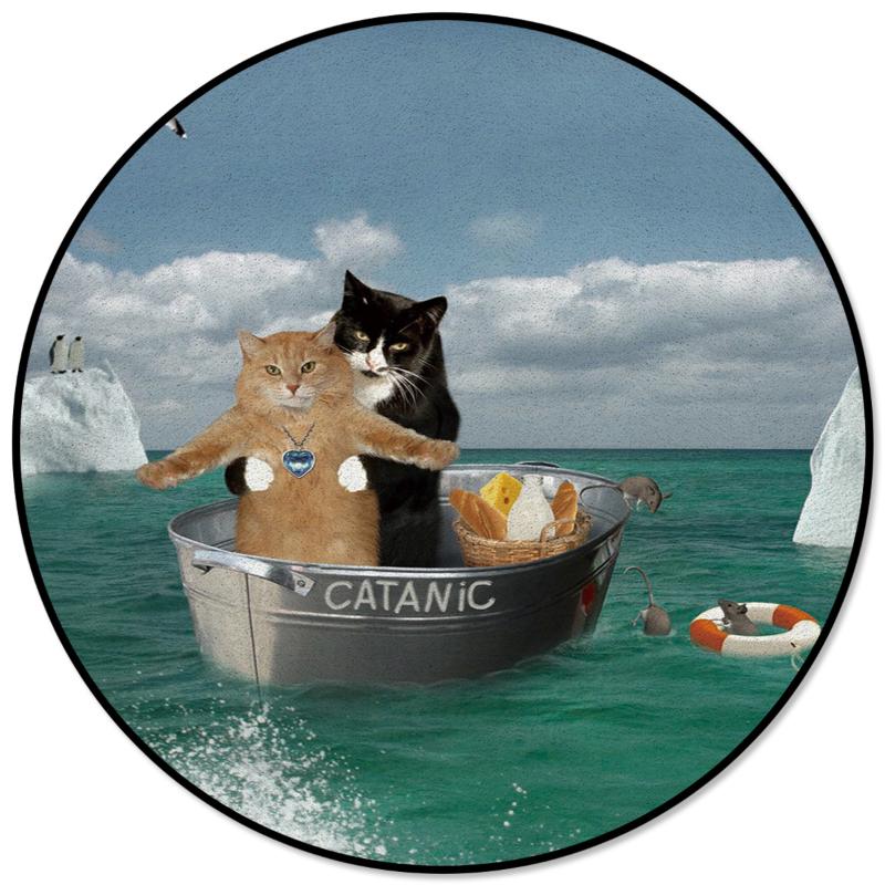 

Funny Cat Paint Bucket Cartoon Print Round Carpets for Kids Room Big Area Rug Floor Mat For Bedroom Living Room Home Decor, As pic