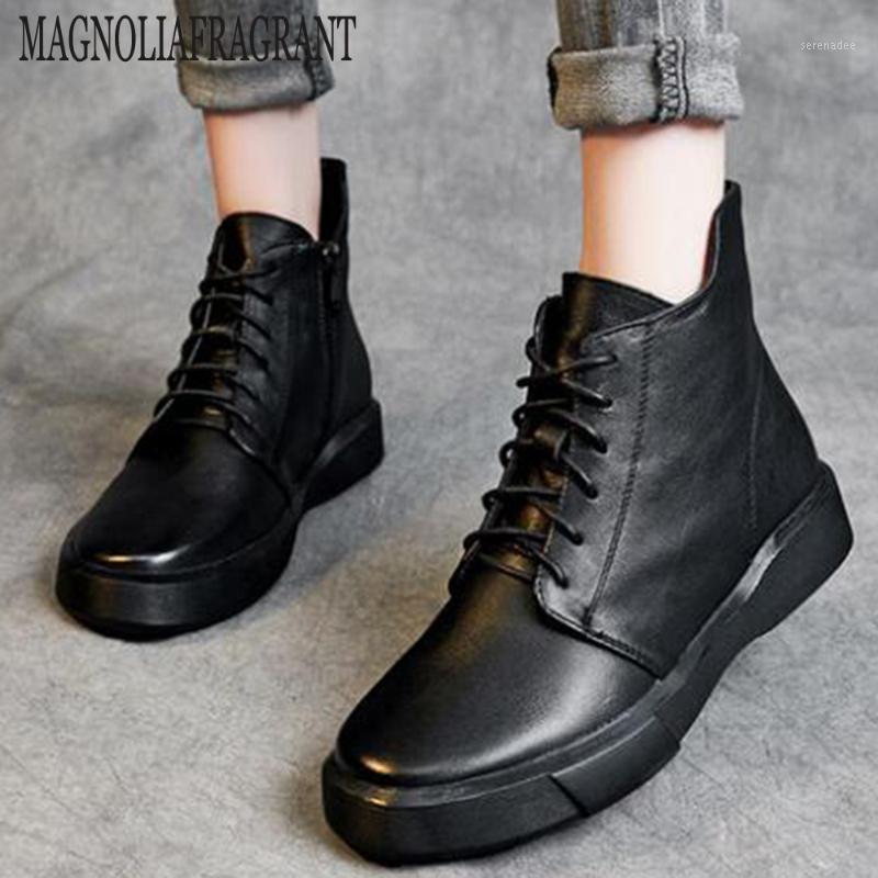 

New Fashion Winter Shoes women's Genuine Leather Ankle Boots Casual Comfortable Warm Snow Boots flat Non-slip Woman hy9721, Black