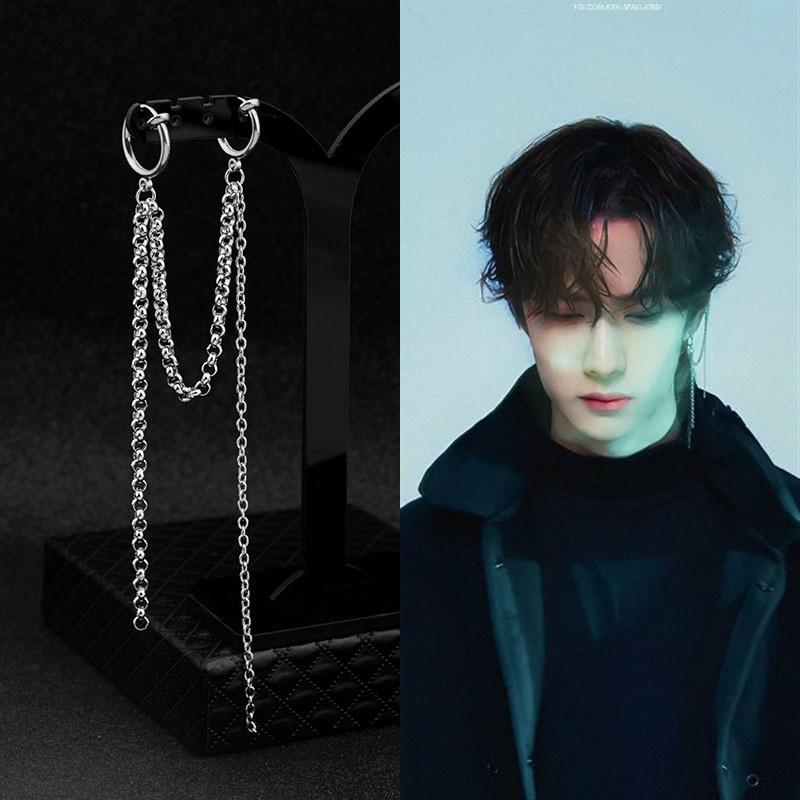 

1 Pcs Fashion Punk Korean KPOP Boys Stainless steel chain Earrings Ear Stud Earrings For Women and Men Jewelry
