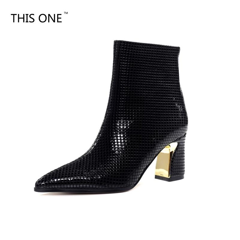 

THIS ONE Hot 2020 new spring autumn new shoes woman Stretch boots strange style heels genuine leather zipper white ankle boots, Black