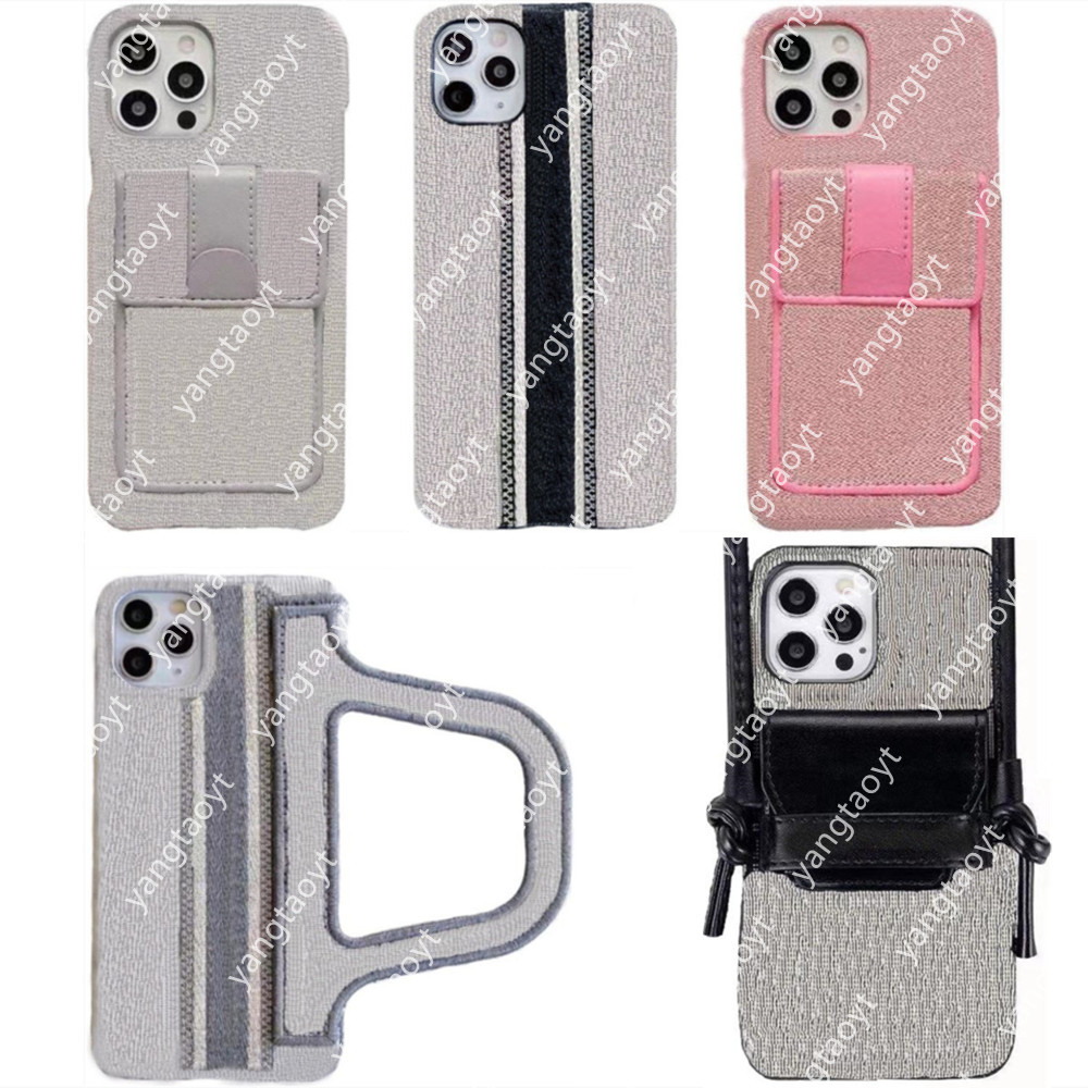 

Top Fashion Designer Phone Cases For iPhone 13 Pro Max 12 11 Designers Luxury Print Back Cover cellphone Shell Card Holder Pocket Wallet Case With Lanyard, #12- letter d