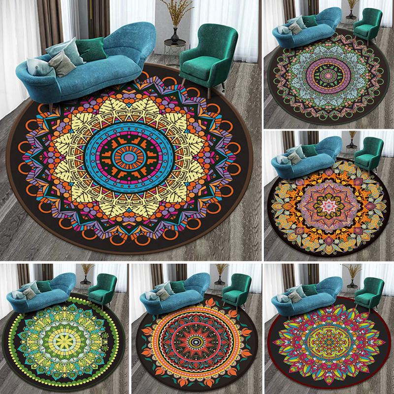 

Round Mandala Bedroom Living Room Coffee Table Sand Carpet Hallucination Carpet Floral Print Sofa Chair Cushion Felt