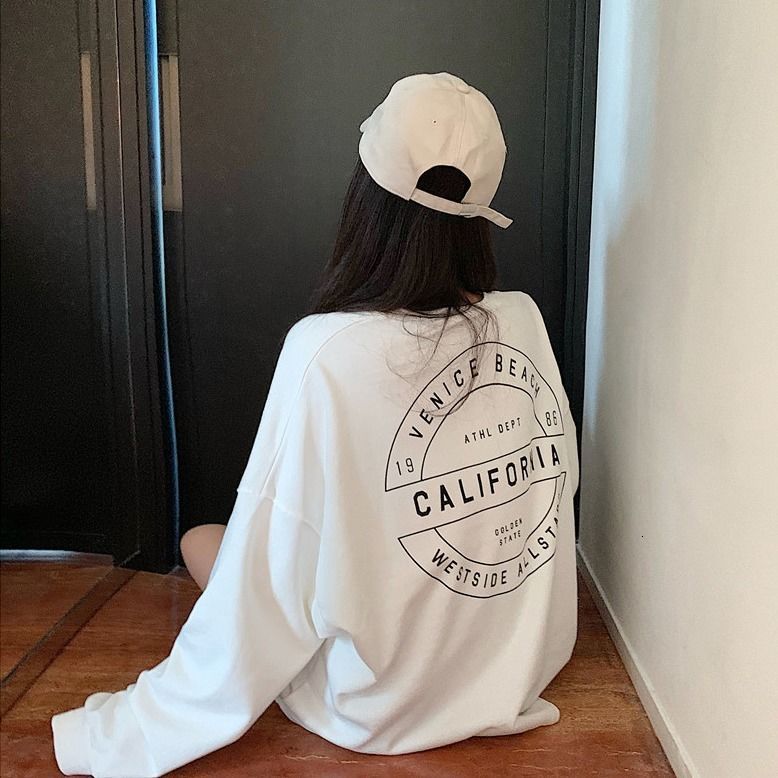 

2021 High quality 100% Cotton Sleeve Women's Fall Students Letter Lazy Bottom Shirt C7DN, White