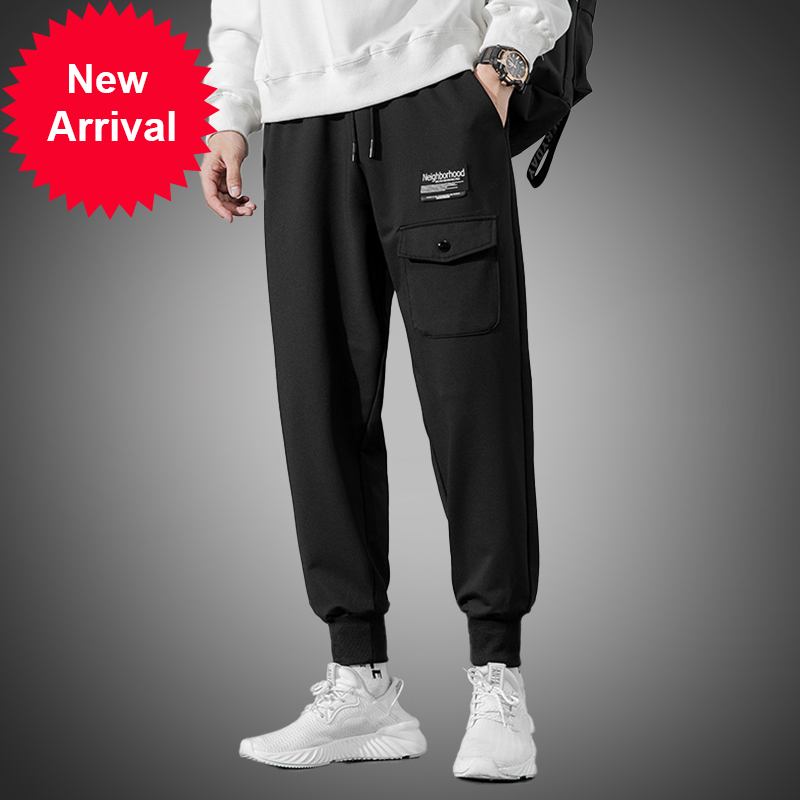 

2020 fashion streetwear male joggers solid sports causal pants hip hop men' pocket sweatpants, Black bl1916