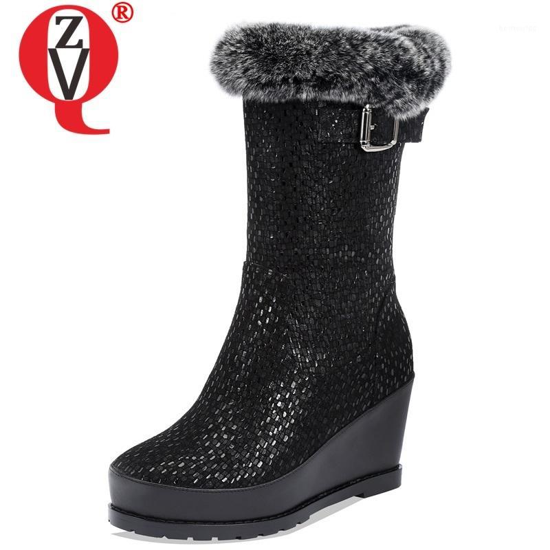 

ZVQ winter new fashion snow boots outside plush warm women boots super high heels platform zip kid suede women shoes size 33-401, Print black