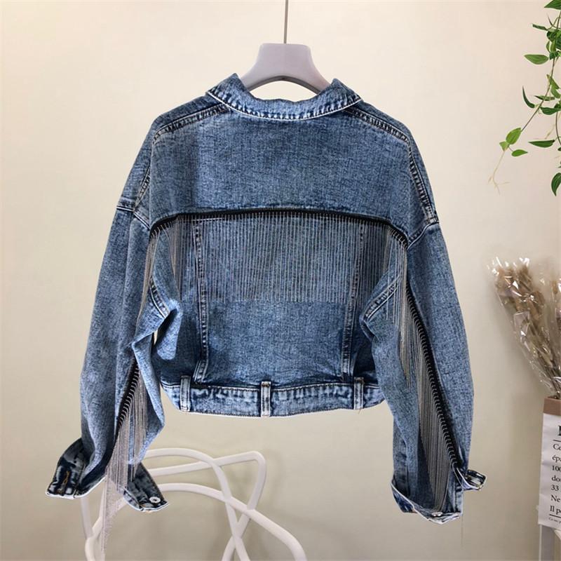 

Women' Vintage Short Jeans Jacket Coat 2020 Autumn New Tassel Loose Bat Sleeve Bomber Denim Jackets Jaqueta Casual Coat M60, Denim blue