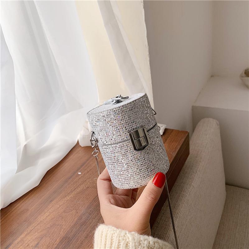 

Bling crystal clutch evening bag Women 2020 Luxury designer Korean green Rhinestone bucket shoulder bag wedding party ladies new, Silver shoulder bag