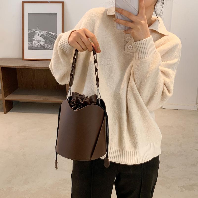 

Fashion Women's Shoulder Bags For 2021 New Personality Round Bucket Bag PU Leather Female Handbag Daily Shopper Bags, Black